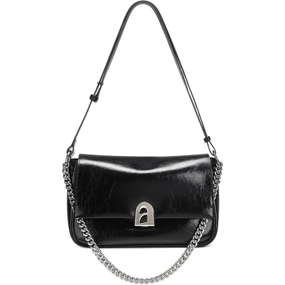 Trendy Black Leather Square Crossbody Bag with Detachable Chain Strap